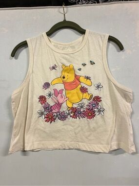 Disney Winnie the Pooh Large Cream Embroidered Cropped Tank Top